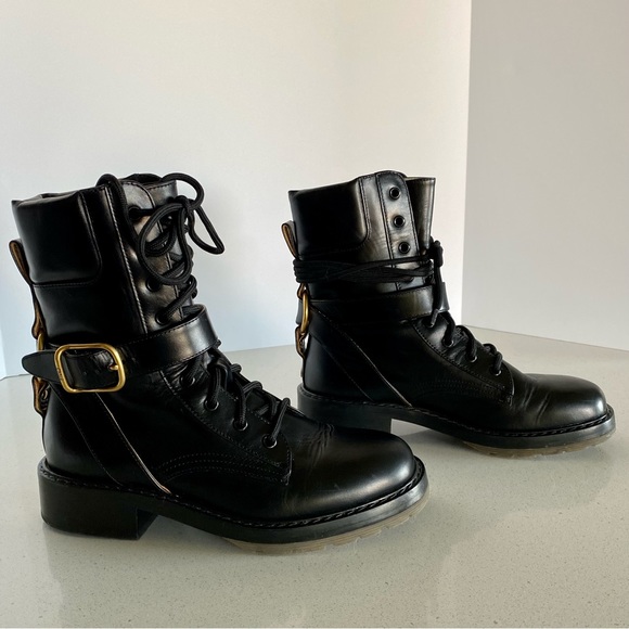Chloe Shoes - Chloe Diane black combat moto boots size 38 1/2 (8.5)